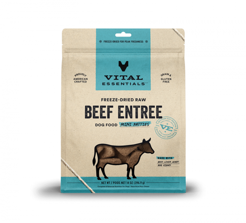 Vital Essentials Freeze Dried Beef Grain Free Mini Patties Entree for Dogs Food