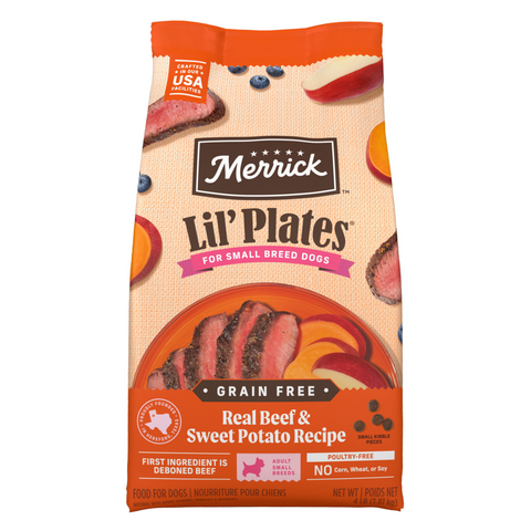 Merrick Lil Plates Small Breed Dog Food Grain Free Real Texas Beef & Sweet Potato Recipe Small Dog Food