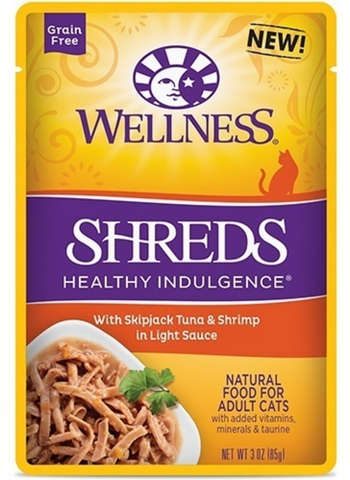 Wellness Healthy Indulgence Natural Grain Free Shreds with Tuna and Shrimp in Light Sauce Cat Food Pouch