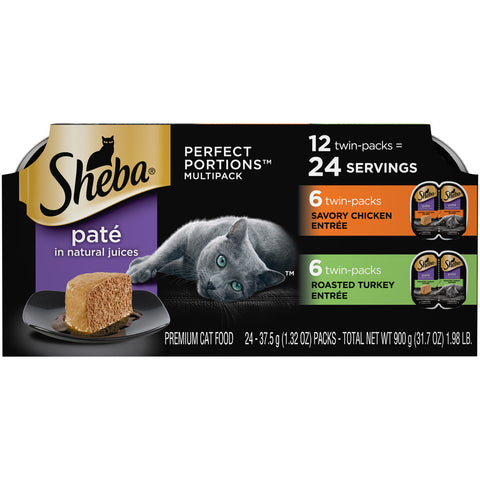 Sheba Pate Variety Pack Savory Chicken & Roasted Turkey Entres Perfect Portions Twin Pack Wet Cat Food