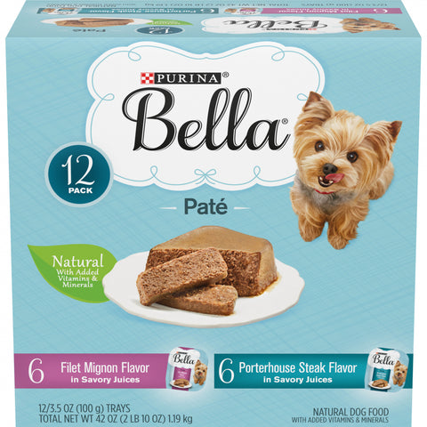 Purina Bella Natural Small Breed Pate Variety Pack Filet Mignon & Porterhouse Steak in Juices Wet Dog Food